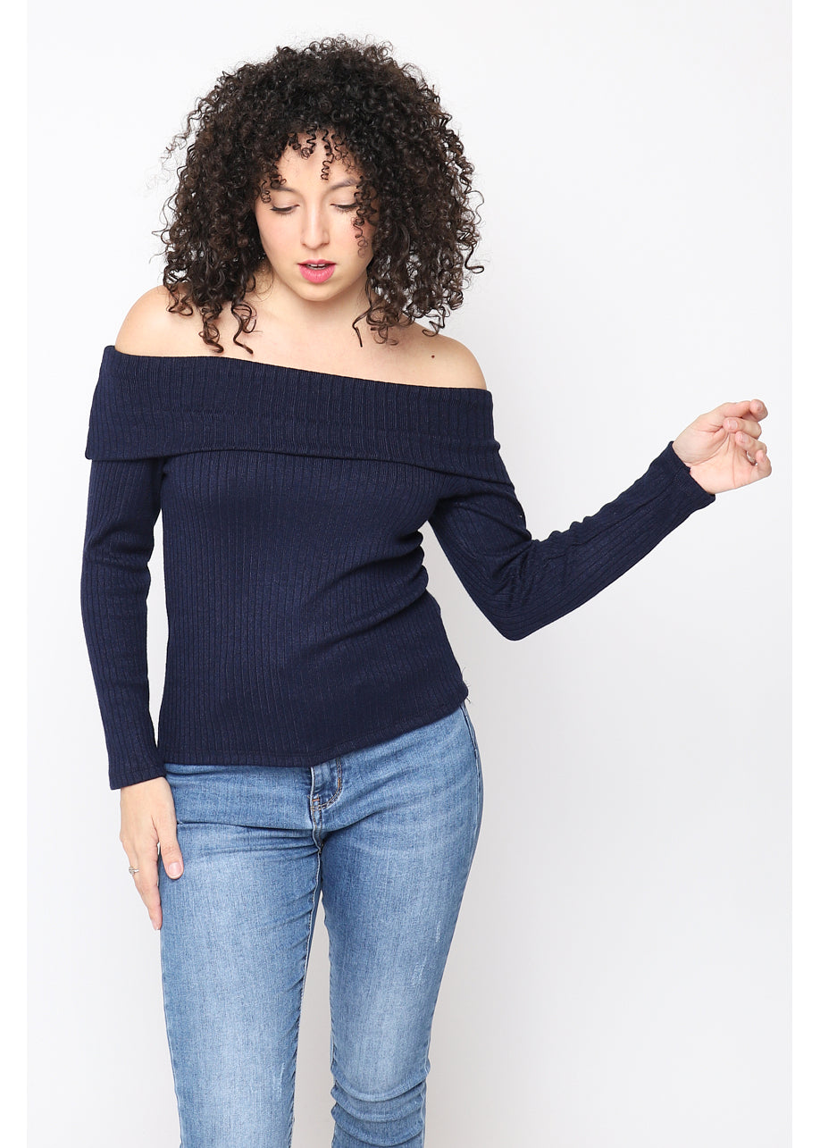 Camiseta cuello de barco azul marino